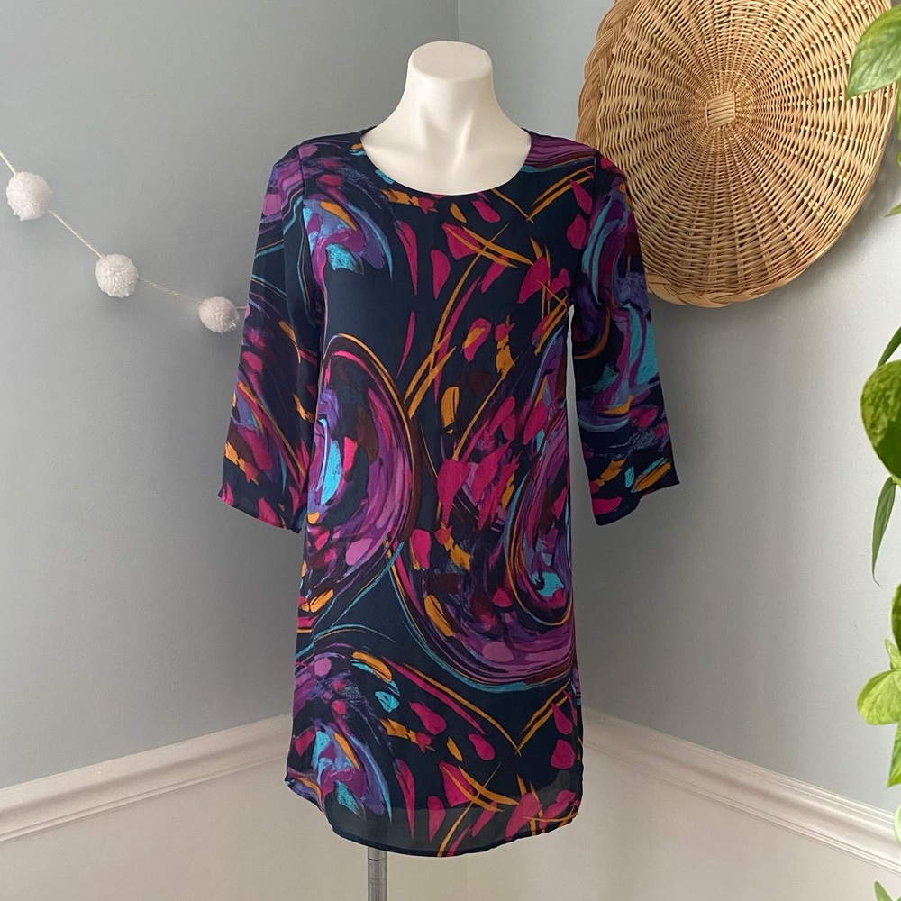 Everly Navy Blue Multi Color Abstract Print Dress